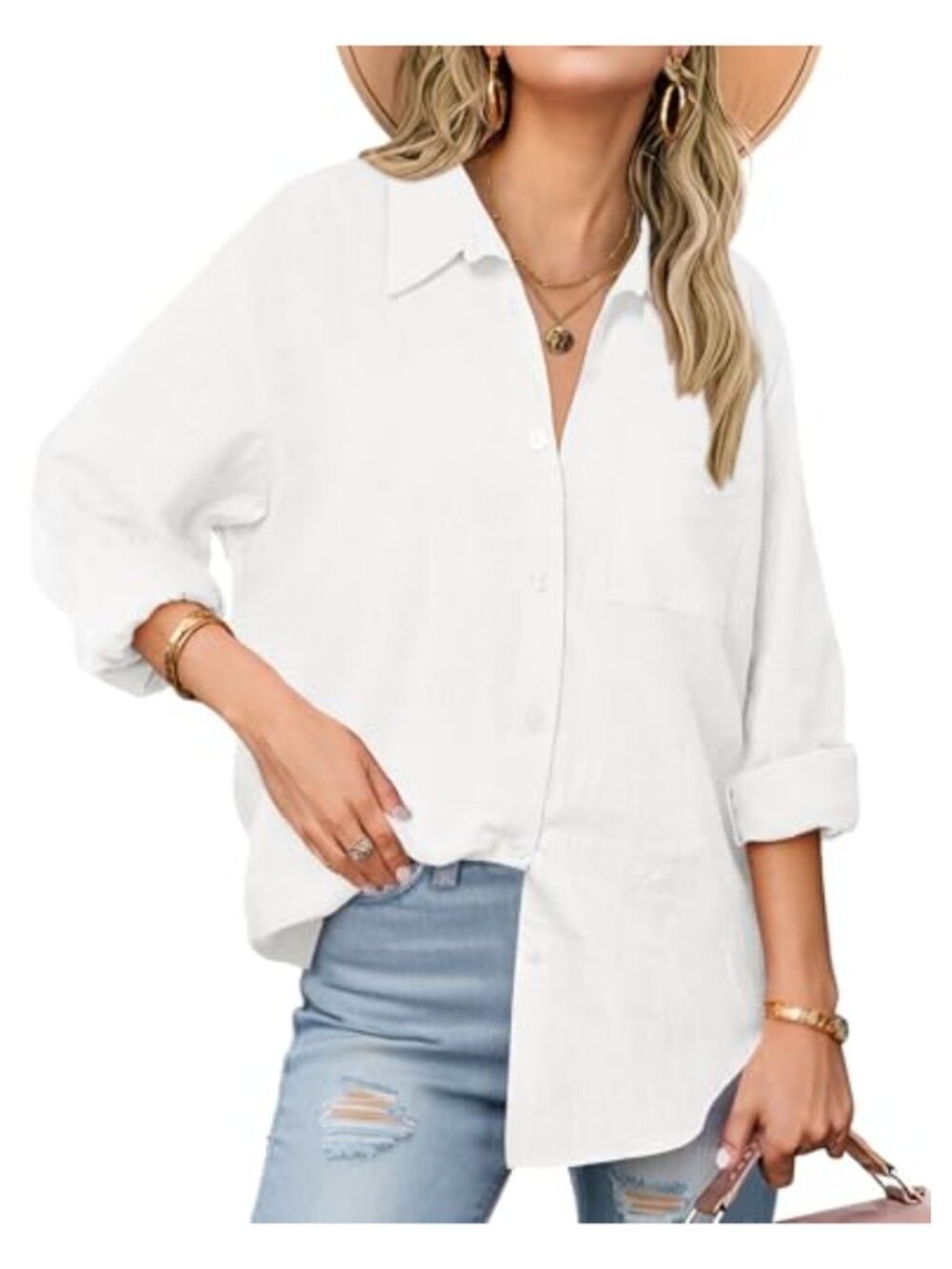Cotton Linen Button Down Long Sleeve Blouse Casual Relaxed Fit Top